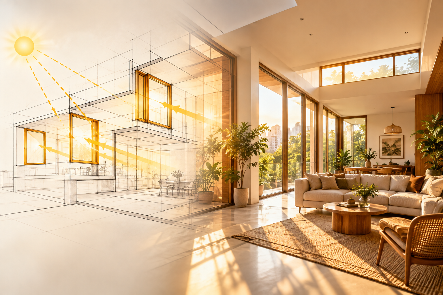 Warm interior with natural light